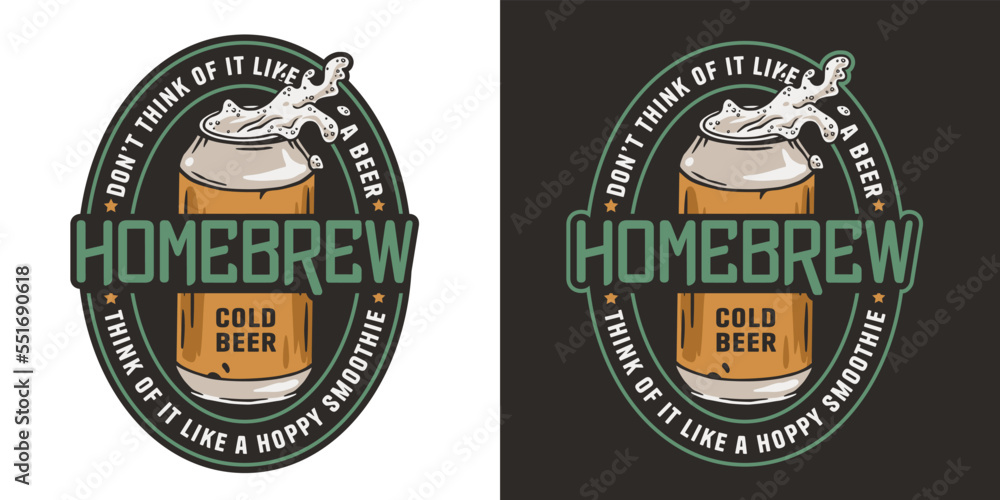 Wall mural Brewery logo with metal can and splashes foam for label or print. Brew emblem or craft beer logo with aluminium tin and froth for bar, pub or brewery shop