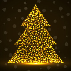 Abstract neon christmas tree of glowing particles