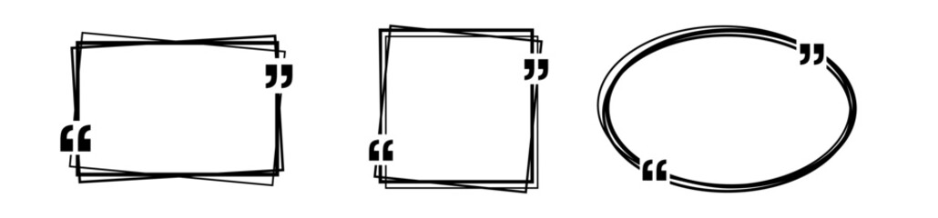 Quote box frame set.Geometric frames with quote marks. Templates of texting black line quote frames .Texting quote boxes isolated on white background.