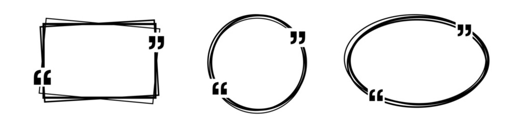 Quote box frame set.Geometric frames with quote marks. Templates of texting black line quote frames .Texting quote boxes isolated on white background.