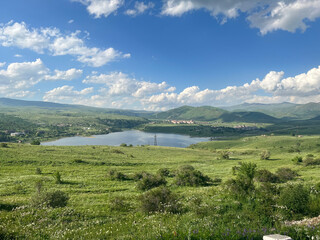 Fototapeta na wymiar Beautiful Landscape in the mountains of Armenia with lake