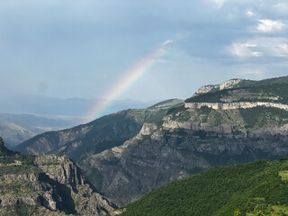 Rainbow over a mountain valley in Armenia