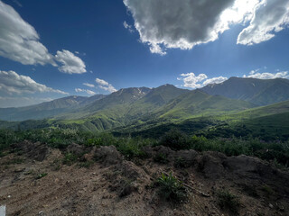 Beautiful mountain range with green valleys near Meghri Pass in Armenia