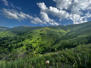 Beautiful mountain range with green valleys near Meghri Pass in Armenia