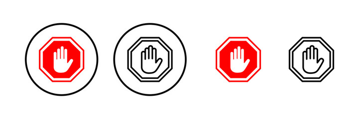 Stop icon vector illustration. stop road sign. hand stop sign and symbol. Do not enter stop red sign with hand