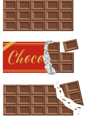 板チョコセット_ミルクチョコレート_ベクターイラスト