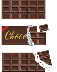 板チョコセット_ビターチョコレート_ベクターイラスト