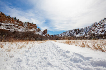 Fototapeta na wymiar Roxborough State Park in Colorado covered with snow in winter