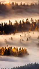 Wall murals Forest in fog Misty forest