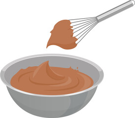 ボウルに入ったチョコクリームと泡立て器_ベクターイラスト