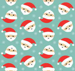 Vector seamless pattern of flat Christmas Santa Claus face isolated on blue background