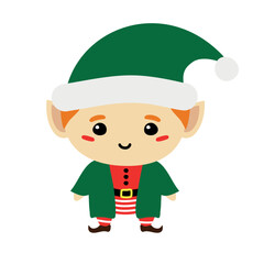 Vector flat hand drawn Santa elf isolated on white background