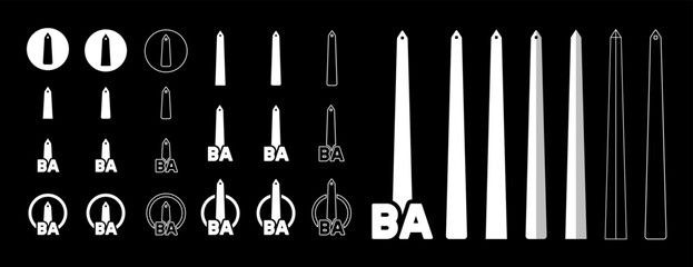 Obelisk Argentina, Obelisco Buenos Aires, BA logo icon, CABA symbol, vector, vectors, vectorial, isolated  - obrazy, fototapety, plakaty