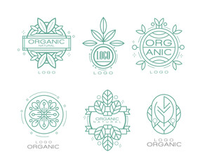 Obraz premium Organic Logo Design with Linear Leaves for Natural Products Vector Set