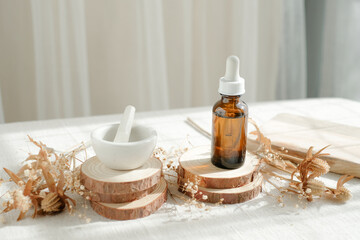 beauty product with pestle and mortar for spa and cosmetic concepts. decorate wit wooden and...