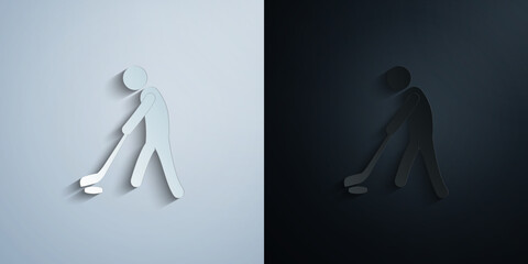 Ice hockey player paper icon with shadow vector illustration