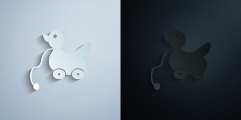 duck on wheels paper icon with shadow vector illustration