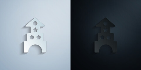 wooden blocks toy castle and house paper icon with shadow vector illustration