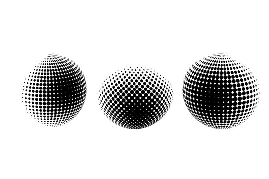 black dot balls. Halftone art. 3d icon. black dot balls on halftone white background. Vector illustration. Stock image.