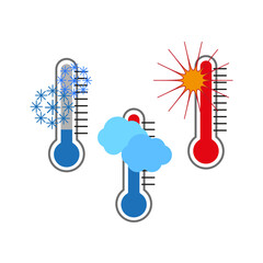 Cartoon thermometers sign. Cartoon thermometers. Different weather. Icon for medical design. Vector illustration. stock image. 