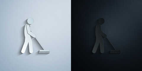 man brushing paper icon with shadow vector illustration