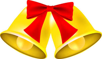 金色のクリスマスベルと赤いリボン