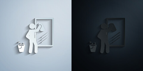 man wiping mirror paper icon with shadow vector illustration