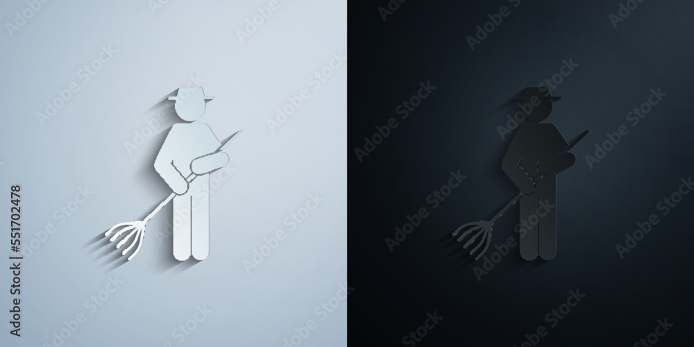 Poster man man with rake paper icon with shadow vector illustration