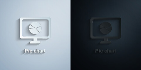 Online marketing, pie chart paper icon with shadow vector illustration
