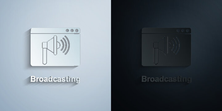 Online marketing, broadcasting paper icon with shadow vector illustration