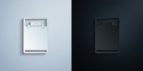 man sleep on back under blanket paper icon with shadow vector illustration