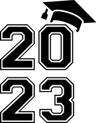 2023 Graduation Cap SVG Class of 2023 black and white design template, Car Window Sticker, POD, cover, Isolated Black Background