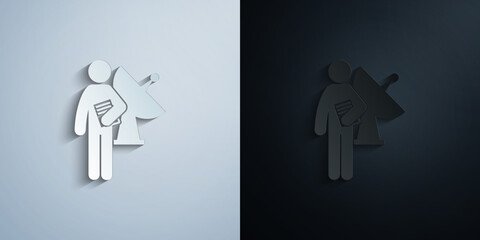 man with telecommunication degree paper icon with shadow vector illustration