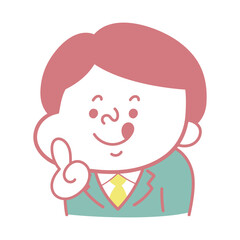 シンプル　指さしポーズのコミカルな男性キャラクターイラスト素材　ビジネス