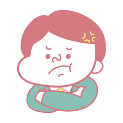 シンプル　イライラして怒っているコミカルな男性キャラクターイラスト素材　ビジネス