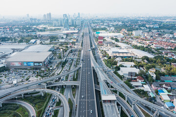 Multilevel junction motorway top view, Road traffic an important infrastructure in...