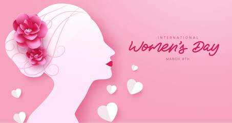 Women's day international vector design. Beautiful woman side face with flower element for march 8 celebration. Vector Illustration. 
