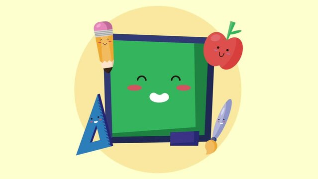 chalkboard with school supplies kawaii