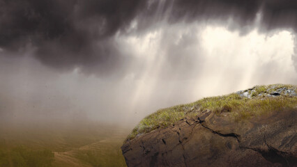 The edge of a cliff with landscapes