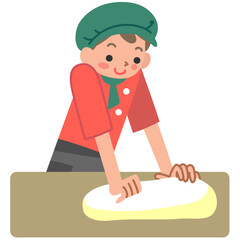 パン生地をこねるベーカリーのパン職人