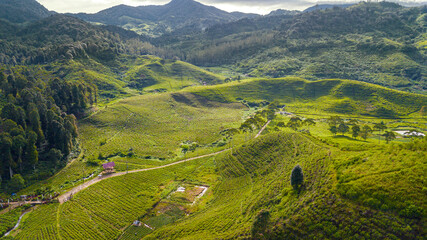 View of range hills and village
