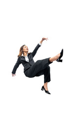 Fototapeta na wymiar Asian businesswoman falling down