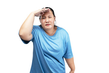 Asian fat overweight woman looking at something