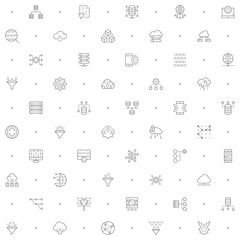Seamless pattern with big data and database icon on white background. Included the icons as network, processing, analytics, search, mining, filter, flow, cloud design elements And Other Elements.