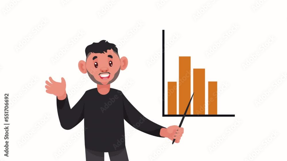 Poster man with statistics bars animation