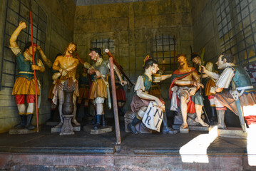 Masterpiece polychrome sculptures of baroque artist Aleijadinho inside one of the chapels...