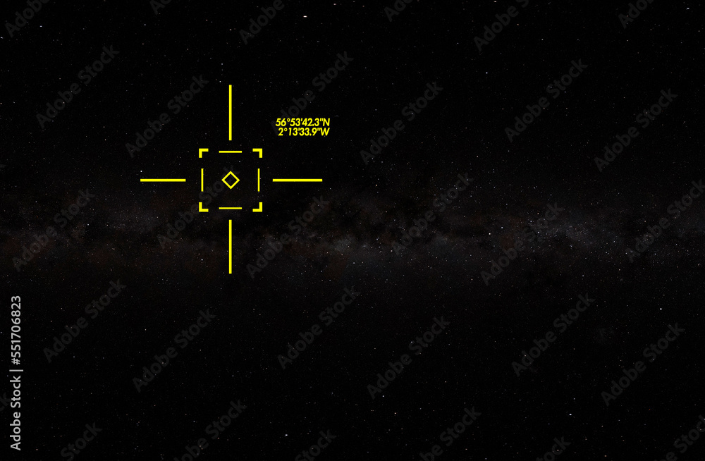 Sticker outer space with sky map geo tag coordinates, elements of this image furnished by nasa
