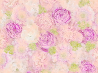 Roses, lisianthus and gerbera flowers. Hand-drawn illustration.