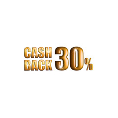 30% cash back offers service. Return money. Financial payment on white background
