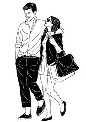 happy couple walking shopping together
hand drawn lifestyles of people
illustration